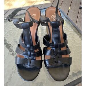 Franco Sarto Marybeth Black Strappy Cork Wedge Sandals Womens 9.5M